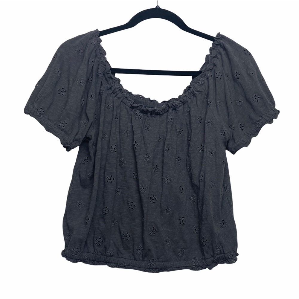 American Eagle Gray Eyelet Off The Shoulder Top